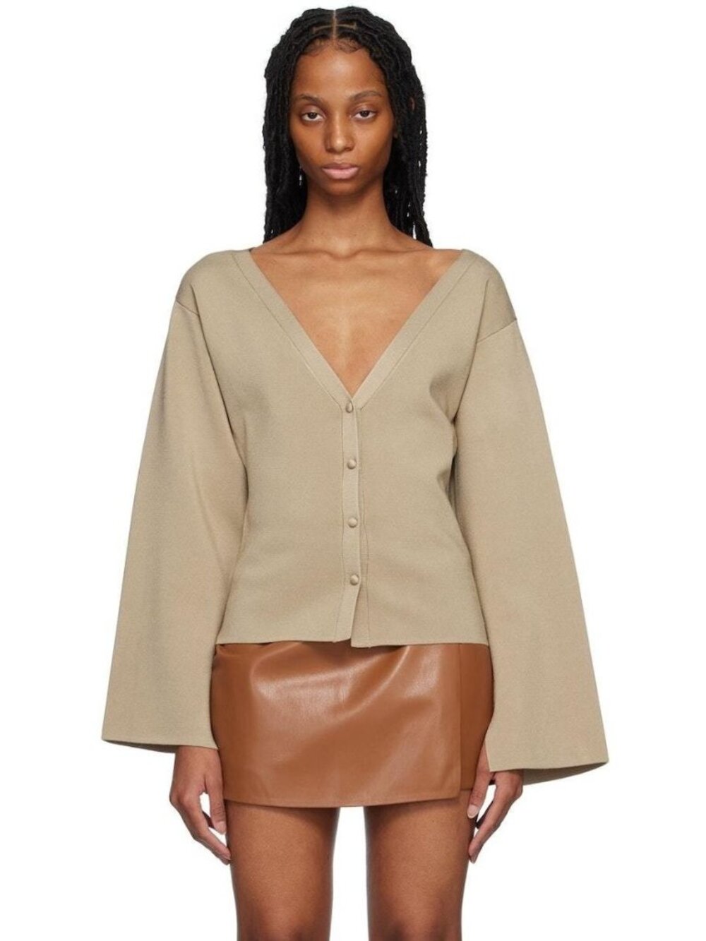 NANUSHKA MARI Silver Mink Bell Sleeve Cardigan Cropped Xs